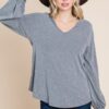 V-Neck Long Sleeve Top – Soft Grey (Made in USA)