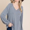 V-Neck Long Sleeve Top – Soft Grey (Made in USA)