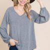 V-Neck Long Sleeve Top – Soft Grey (Made in USA)