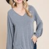 V-Neck Long Sleeve Top – Soft Grey (Made in USA)
