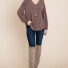 V-Neck Long Sleeve Top – Soft Brown (Made in U.S.A.)