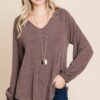 V-Neck Long Sleeve Top – Soft Brown (Made in U.S.A.)