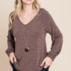 V-Neck Long Sleeve Top – Soft Brown (Made in U.S.A.)