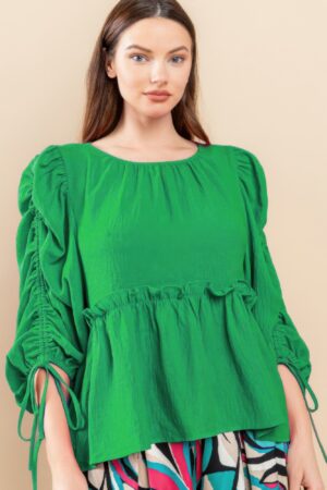 Babydoll Top with Puff Sleeves – Kelly Green