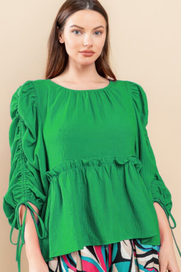 Babydoll Top with Puff Sleeves – Kelly Green