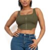 Square Neck Zip-Up Crop Top – Corset Style Olive