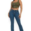 Square Neck Zip-Up Crop Top – Corset Style Olive