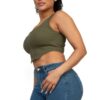 Square Neck Zip-Up Crop Top – Corset Style Olive