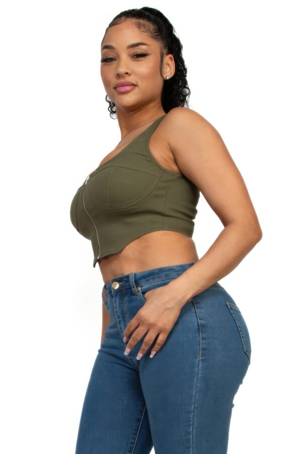 Square Neck Zip-Up Crop Top – Corset Style Olive