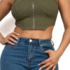 Square Neck Zip-Up Crop Top – Corset Style Olive