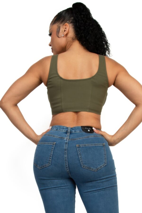 Square Neck Zip-Up Crop Top – Corset Style Olive