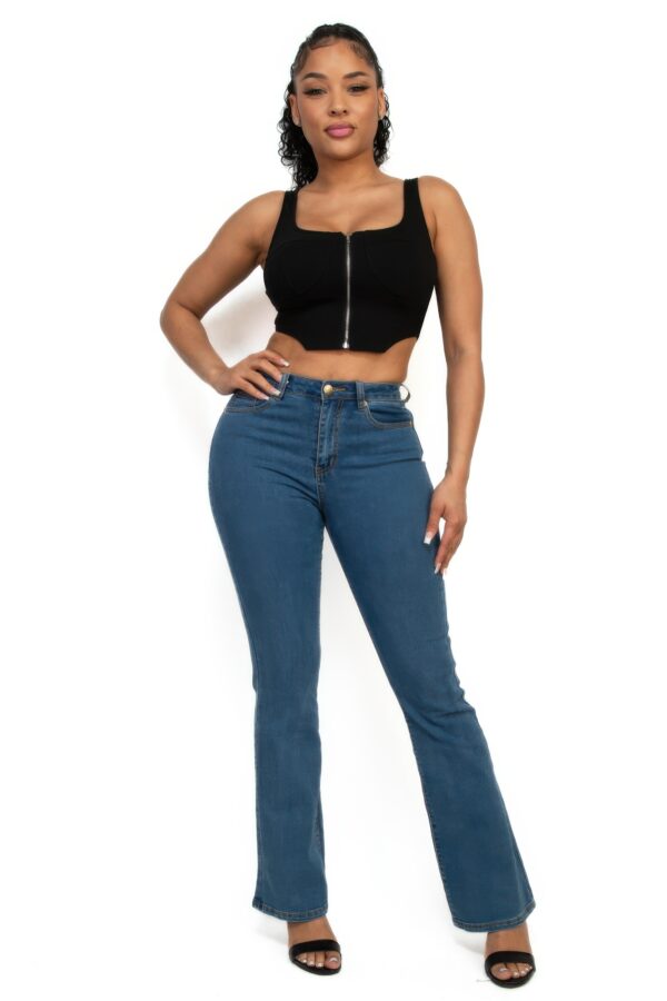 Zip-Up Square Neck Crop Top – Corset-Inspired Black