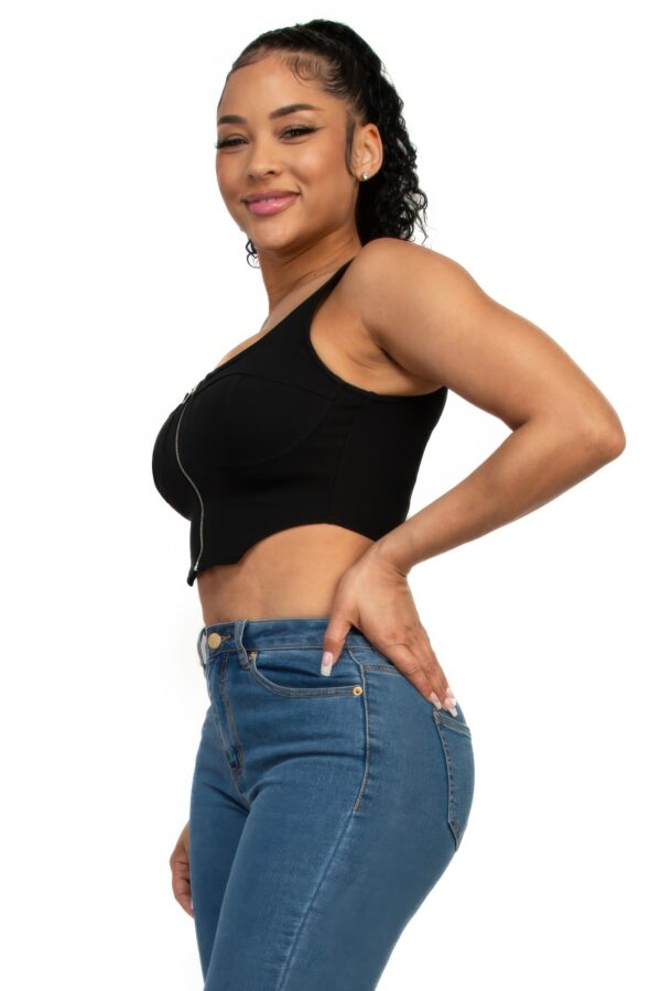 Zip-Up Square Neck Crop Top – Corset-Inspired Black