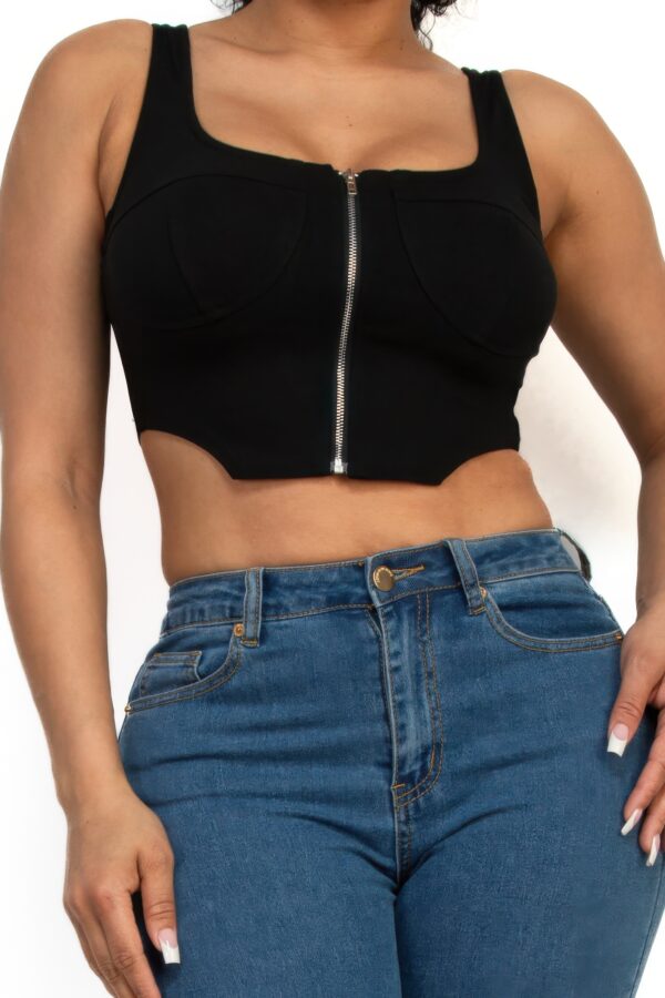 Zip-Up Square Neck Crop Top – Corset-Inspired Black
