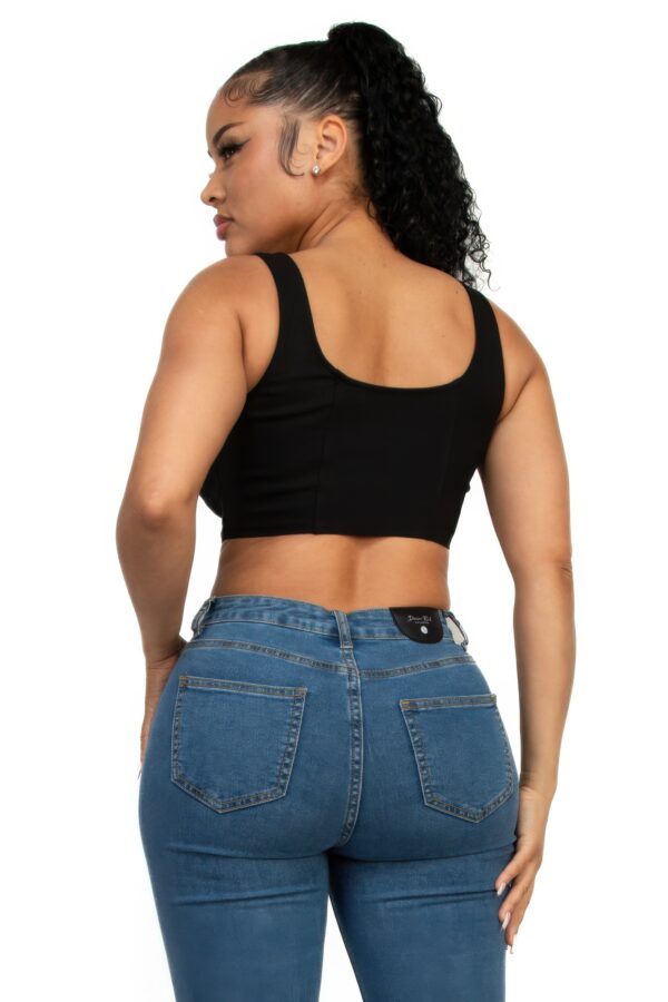 Zip-Up Square Neck Crop Top – Corset-Inspired Black