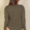 Plus Long Sleeve Round Neck Bodysuit – Olive
