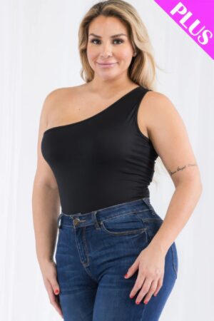Plus-Size One-Shoulder Stretch Jersey Bodysuit – Black
