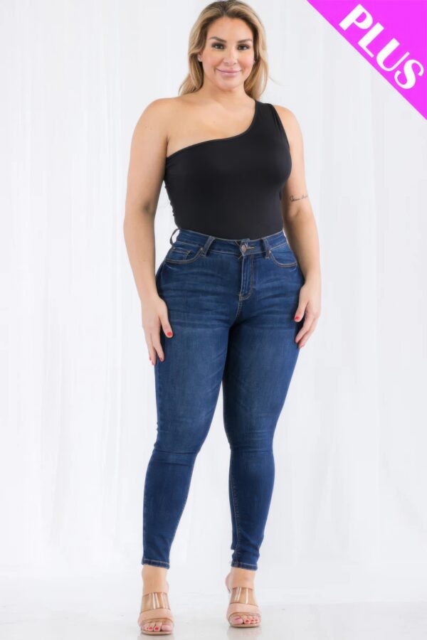 Plus-Size One-Shoulder Stretch Jersey Bodysuit – Black