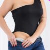 Plus-Size One-Shoulder Stretch Jersey Bodysuit – Black