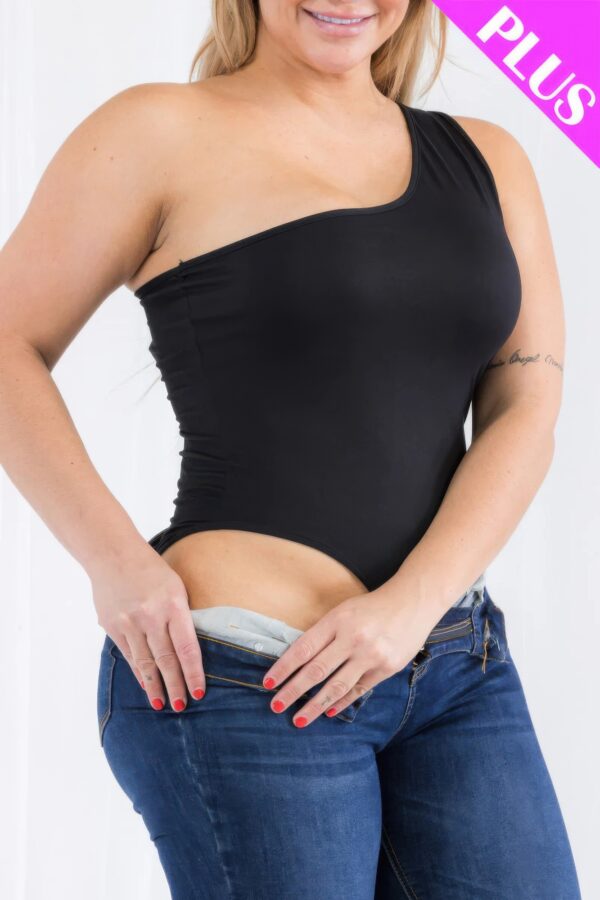 Plus-Size One-Shoulder Stretch Jersey Bodysuit – Black