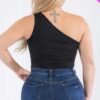 Plus-Size One-Shoulder Stretch Jersey Bodysuit – Black