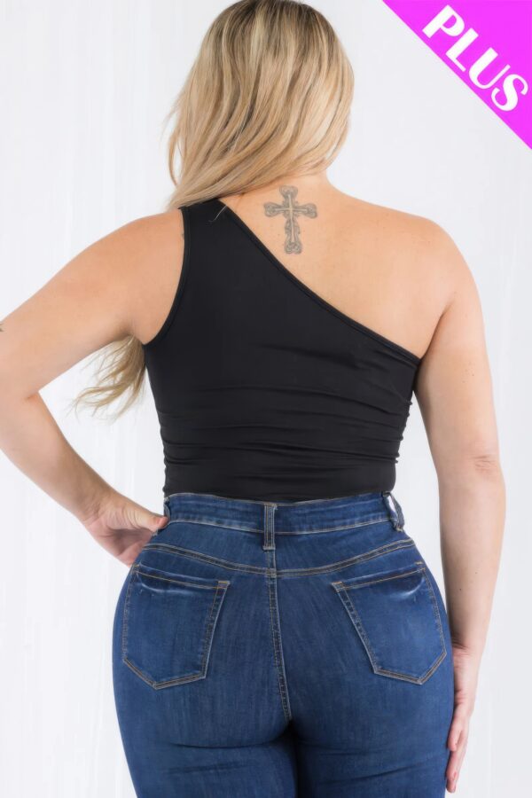 Plus-Size One-Shoulder Stretch Jersey Bodysuit – Black