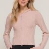 2-Way Zip Hoodie Cardigan, Relaxed Fit – Beige Pink