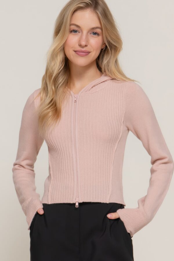 2-Way Zip Hoodie Cardigan, Relaxed Fit – Beige Pink