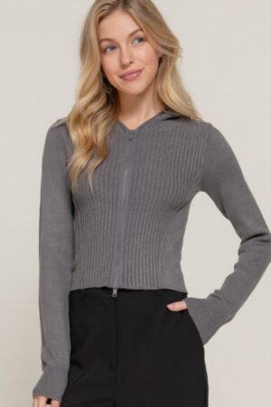 2-Way Zip Sweater Hoodie Cardigan – Heather Charcoal