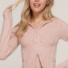 2-Way Zip Hoodie Cardigan, Relaxed Fit – Beige Pink