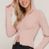 2-Way Zip Hoodie Cardigan, Relaxed Fit – Beige Pink