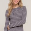 Crewneck Stripe Sweater, Relaxed Fit – Grey/White