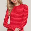 Long-Sleeve Crewneck Stripe Sweater – Red/White