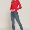Long-Sleeve Crewneck Stripe Sweater – Red/White