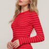 Long-Sleeve Crewneck Stripe Sweater – Red/White