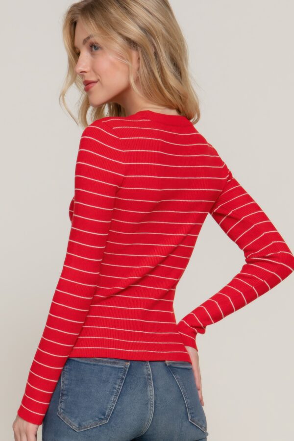 Long-Sleeve Crewneck Stripe Sweater – Red/White