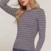Crewneck Stripe Sweater, Relaxed Fit – Grey/White