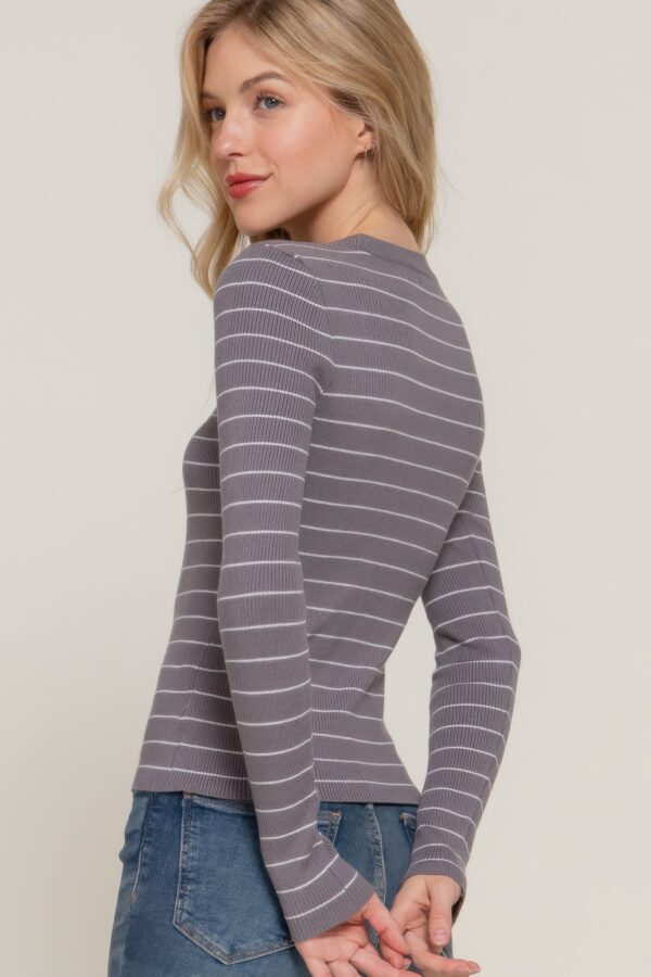 Crewneck Stripe Sweater, Relaxed Fit – Grey/White