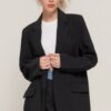 Tailored Notched-Collar Blazer with Front Button – Black