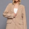 Notched-Collar Blazer with Front Button – Taupe