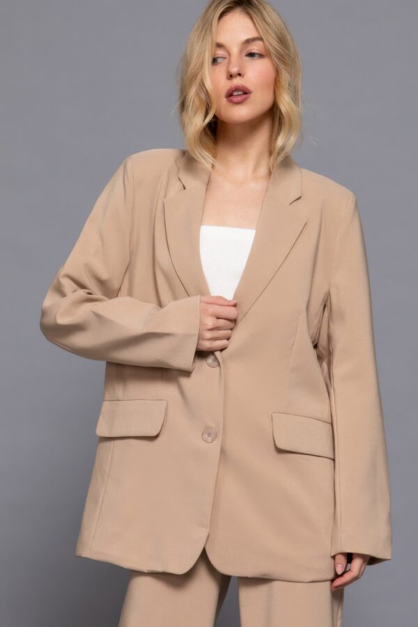 Notched-Collar Blazer with Front Button – Taupe