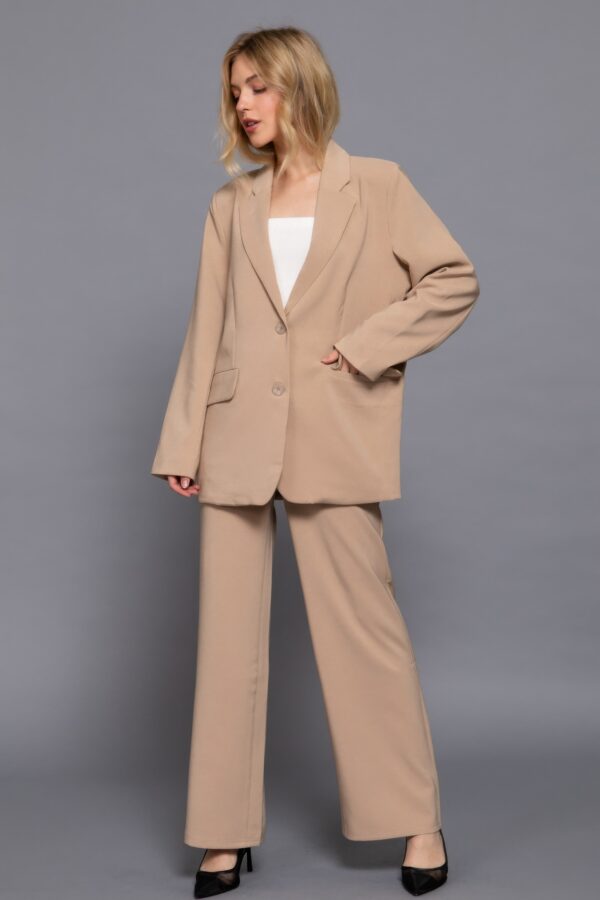 Notched-Collar Blazer with Front Button – Taupe