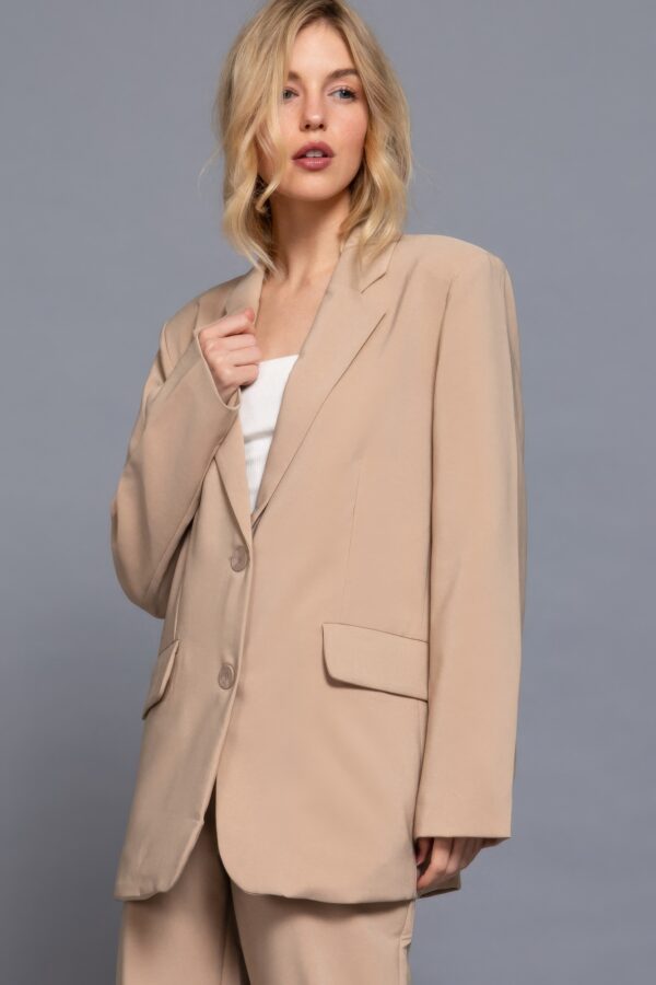 Notched-Collar Blazer with Front Button – Taupe