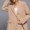 Notched-Collar Blazer with Front Button – Taupe