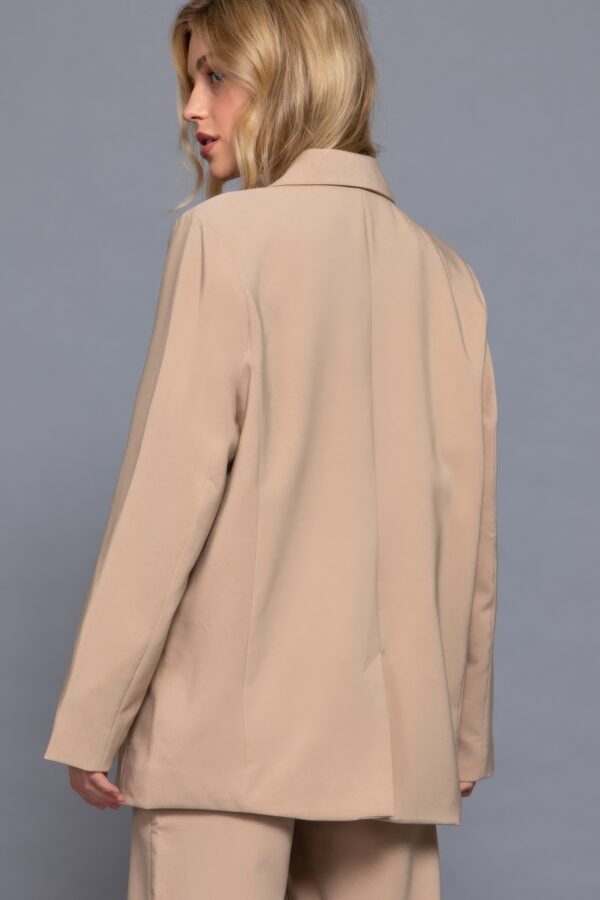 Notched-Collar Blazer with Front Button – Taupe