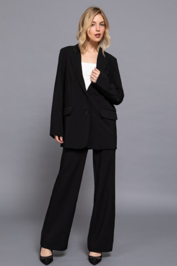 Tailored Notched-Collar Blazer with Front Button – Black