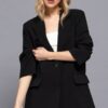 Tailored Notched-Collar Blazer with Front Button – Black