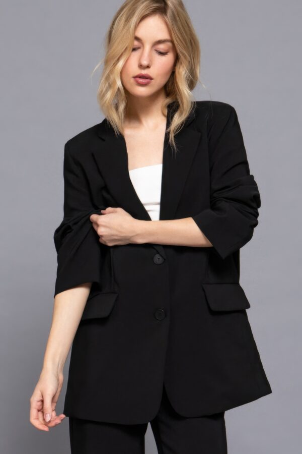 Tailored Notched-Collar Blazer with Front Button – Black