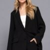 Tailored Notched-Collar Blazer with Front Button – Black
