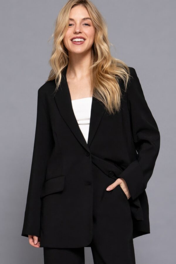 Tailored Notched-Collar Blazer with Front Button – Black